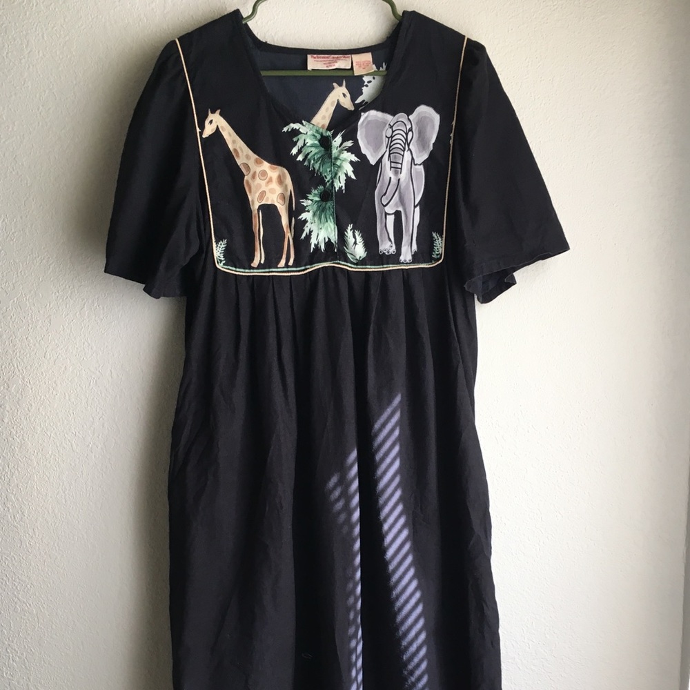 Muumuu Black Elephants Animal Tent Tunic Boho